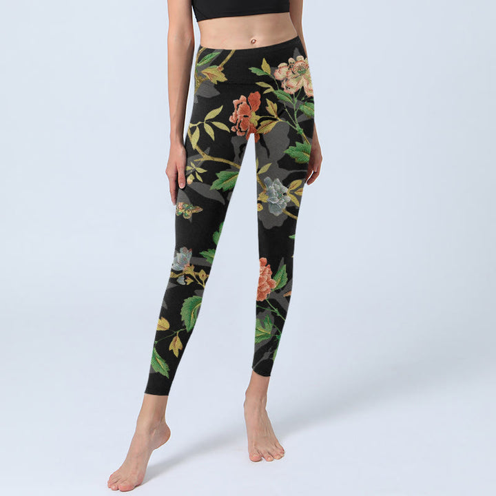 Leggings mit Buddha Stones, Blumen-, Blatt-, Schmetterlings- und Vogelmuster – Klassische Sportleggings für Damen, Yogahosen - image 5