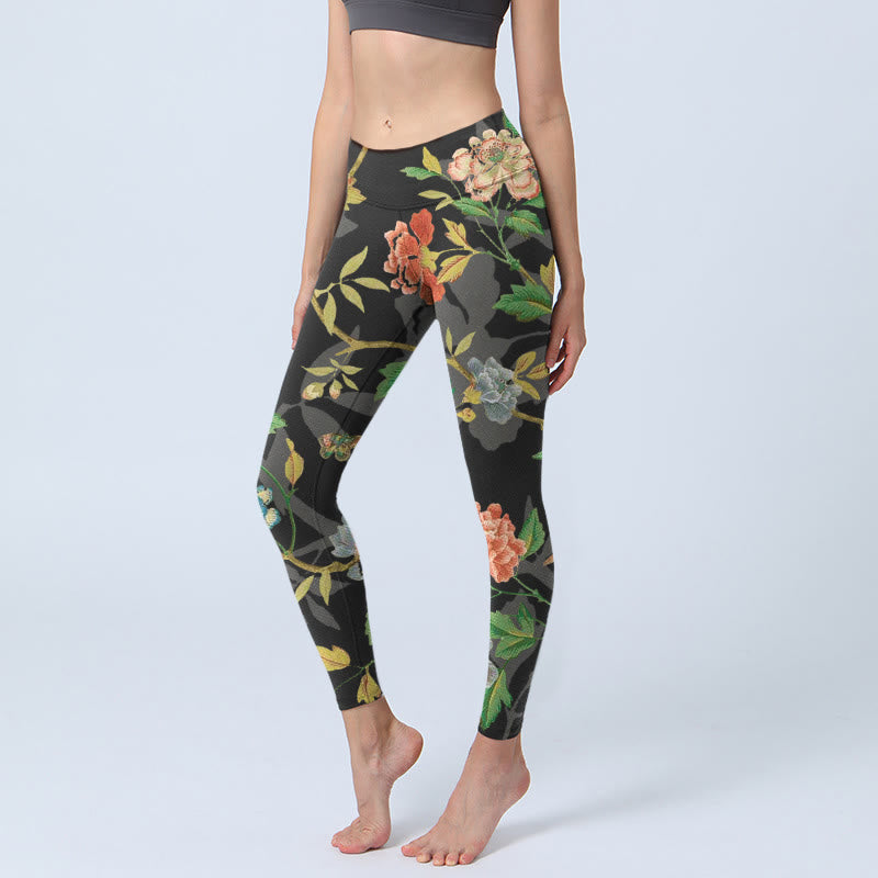Leggings mit Buddha Stones, Blumen-, Blatt-, Schmetterlings- und Vogelmuster – Klassische Sportleggings für Damen, Yogahosen - Schwarz - US18, UK/AU22, EU50 (4XL) - image 0