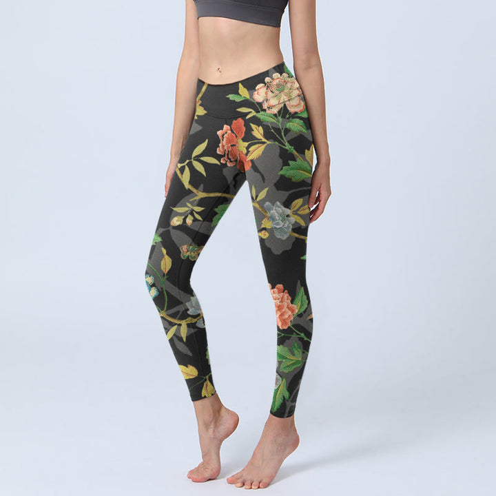 Leggings mit Buddha Stones, Blumen-, Blatt-, Schmetterlings- und Vogelmuster – Klassische Sportleggings für Damen, Yogahosen - Schwarz - US18, UK/AU22, EU50 (4XL) - image 0