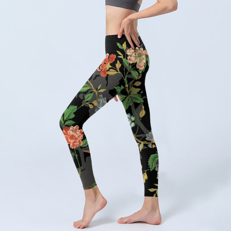 Leggings mit Buddha Stones, Blumen-, Blatt-, Schmetterlings- und Vogelmuster – Klassische Sportleggings für Damen, Yogahosen - image 2
