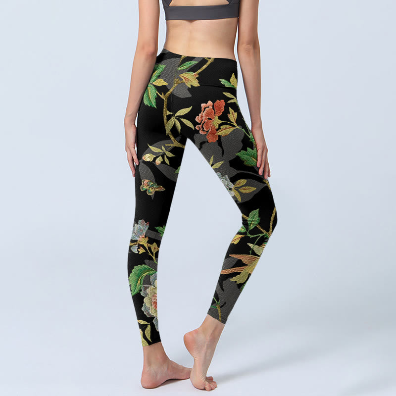 Leggings mit Buddha Stones, Blumen-, Blatt-, Schmetterlings- und Vogelmuster – Klassische Sportleggings für Damen, Yogahosen - image 4