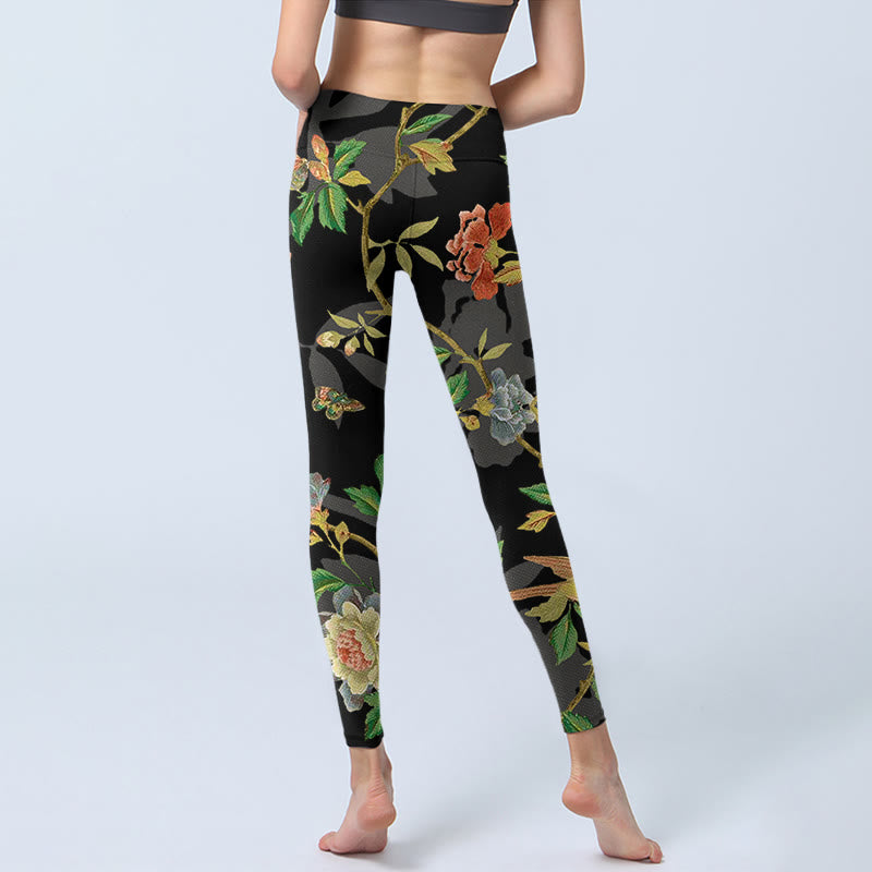 Leggings mit Buddha Stones, Blumen-, Blatt-, Schmetterlings- und Vogelmuster – Klassische Sportleggings für Damen, Yogahosen - image 6