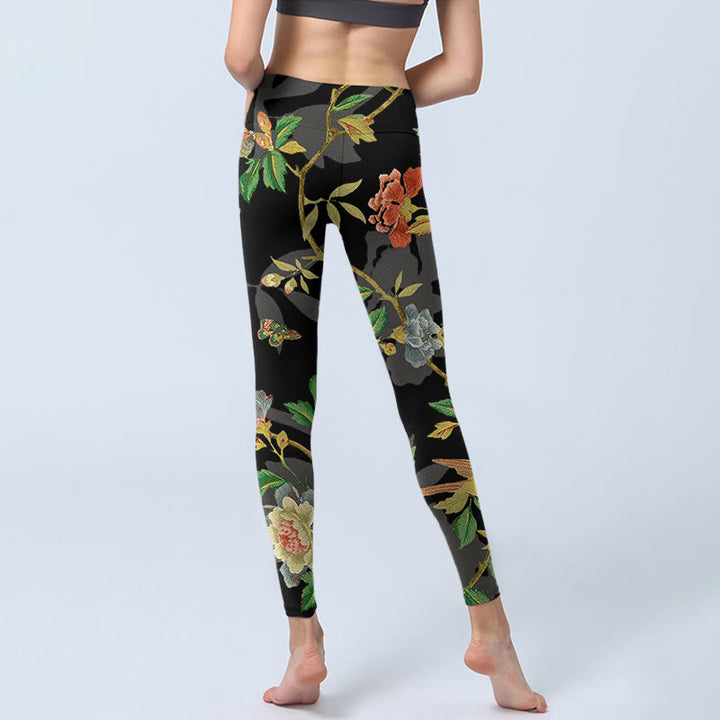 Leggings mit Buddha Stones, Blumen-, Blatt-, Schmetterlings- und Vogelmuster – Klassische Sportleggings für Damen, Yogahosen - image 6
