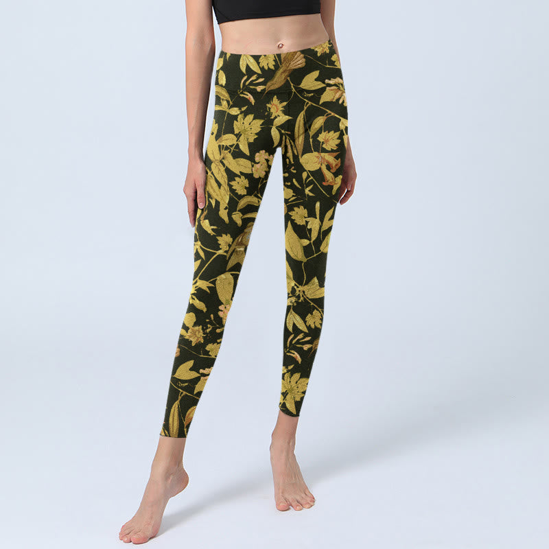 Luxuriöse Leggings mit Buddha Stones -Blumen-, Blatt- und Vogelmuster – die perfekte Sport- und Yogahose für Damen - image 5
