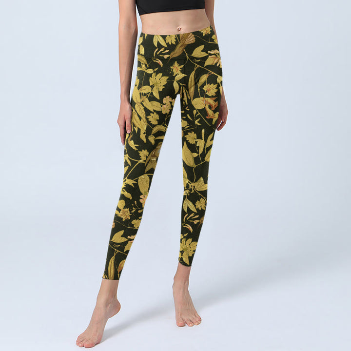 Luxuriöse Leggings mit Buddha Stones -Blumen-, Blatt- und Vogelmuster – die perfekte Sport- und Yogahose für Damen - image 5