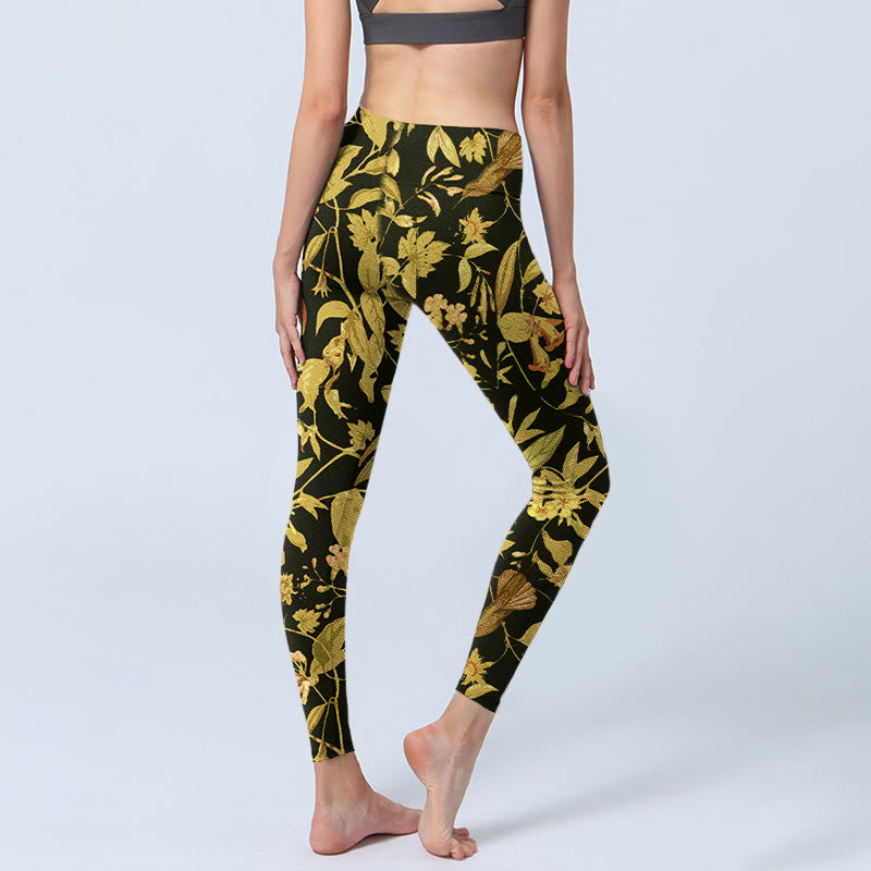 Luxuriöse Leggings mit Buddha Stones -Blumen-, Blatt- und Vogelmuster – die perfekte Sport- und Yogahose für Damen - image 4