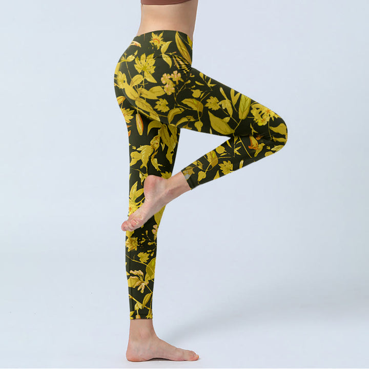 Luxuriöse Leggings mit Buddha Stones -Blumen-, Blatt- und Vogelmuster – die perfekte Sport- und Yogahose für Damen - image 3