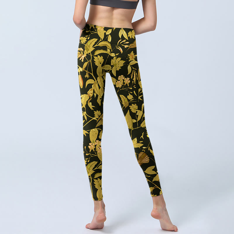 Luxuriöse Leggings mit Buddha Stones -Blumen-, Blatt- und Vogelmuster – die perfekte Sport- und Yogahose für Damen - image 6