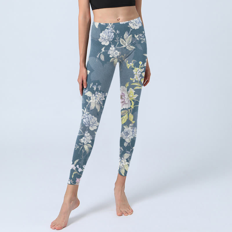 Leggings mit Buddha Stones Motiv, zartfarbigem Blumen- und Blattmuster, Damen-Yogahose - image 5