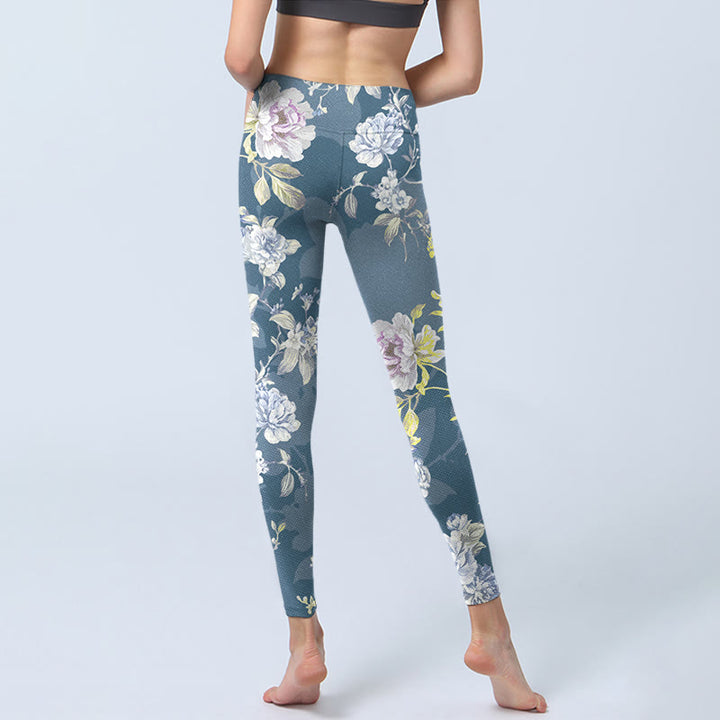 Leggings mit Buddha Stones Motiv, zartfarbigem Blumen- und Blattmuster, Damen-Yogahose - image 6