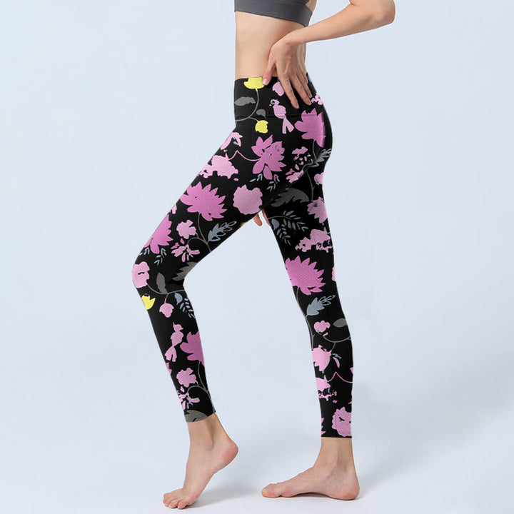 Leggings mit Buddha Stones -Aquarellmuster, sanften Farben und Blumen-Blätter-Print, Damen-Yogahose - image 2