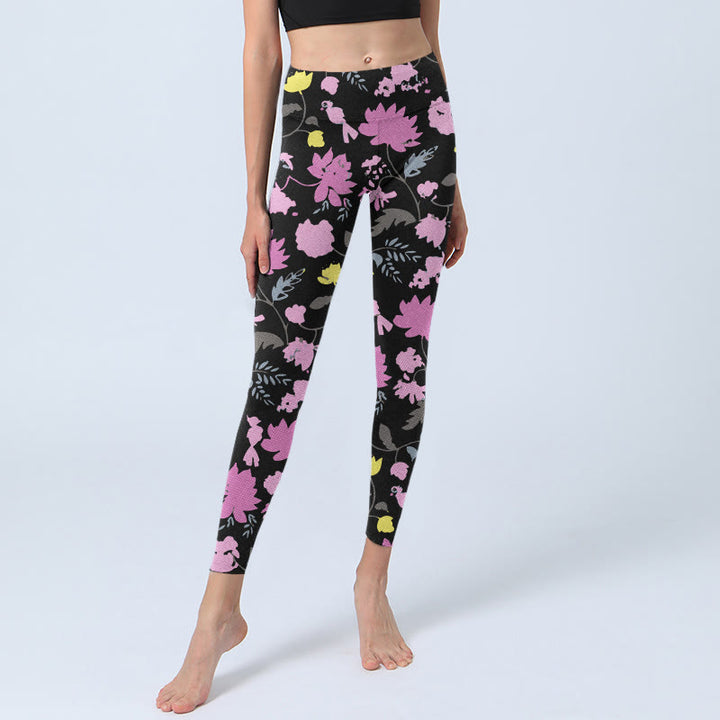 Leggings mit Buddha Stones -Aquarellmuster, sanften Farben und Blumen-Blätter-Print, Damen-Yogahose - image 5
