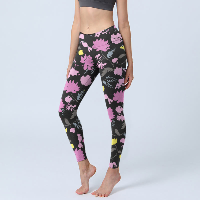 Leggings mit Buddha Stones -Aquarellmuster, sanften Farben und Blumen-Blätter-Print, Damen-Yogahose - Schwarz - US18, UK/AU22, EU50 (4XL) - image 0