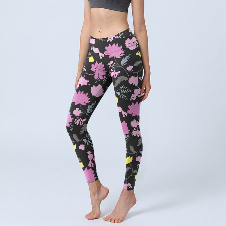 Leggings mit Buddha Stones -Aquarellmuster, sanften Farben und Blumen-Blätter-Print, Damen-Yogahose - Schwarz - US18, UK/AU22, EU50 (4XL) - image 0