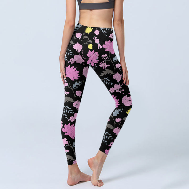 Leggings mit Buddha Stones -Aquarellmuster, sanften Farben und Blumen-Blätter-Print, Damen-Yogahose - image 4