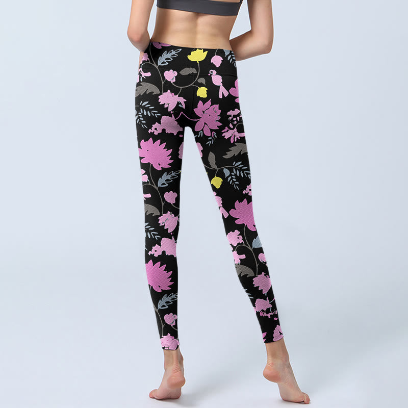 Leggings mit Buddha Stones -Aquarellmuster, sanften Farben und Blumen-Blätter-Print, Damen-Yogahose - image 6