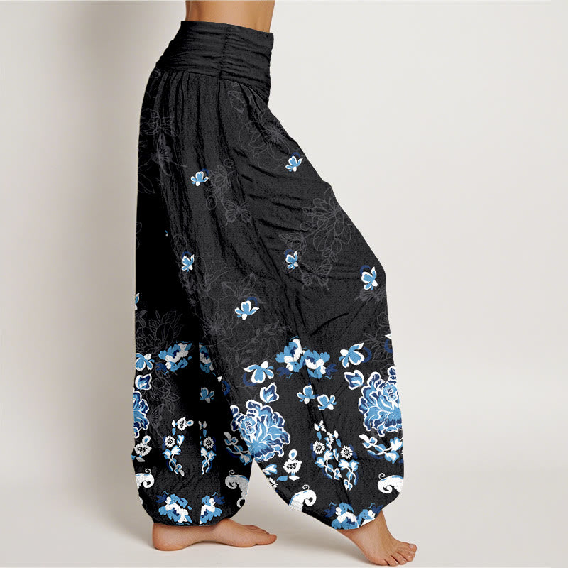 Buddha Stones Haremshose aus reiner Baumwolle mit elegantem, klassischem Blumen- und Schmetterlingsmuster sowie elastischem Bund für Damen - image 2
