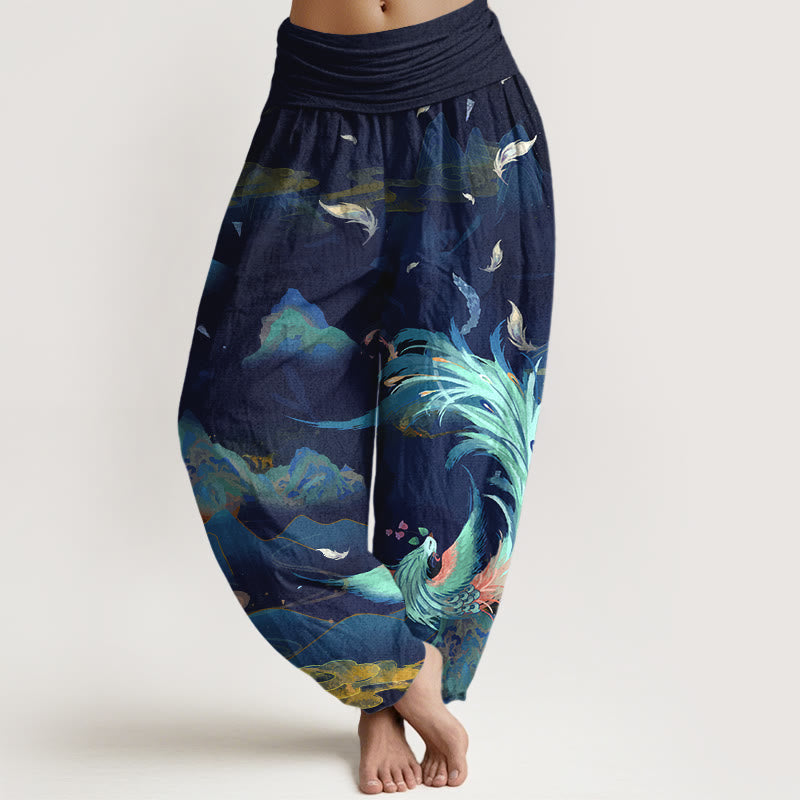 Buddha Stones Haremshose aus reiner Baumwolle mit wunderschönem Phönix-Berg-Wolkenmuster und elastischem Bund für Damen. - Marine - US16, UK/AU20, EU48 (3XL) - image 8