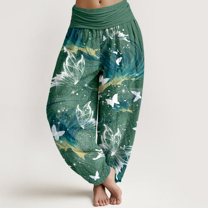 Buddha Stones Haremshose aus reiner Baumwolle mit traumhaftem Schmetterlingsmuster und elastischem Bund für Damen - SeaGreen - US16, UK/AU20, EU48 (3XL) - image 5