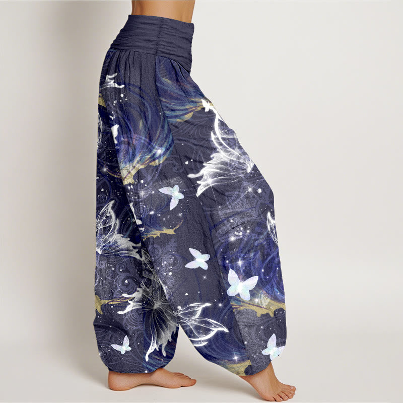 Buddha Stones Haremshose aus reiner Baumwolle mit traumhaftem Schmetterlingsmuster und elastischem Bund für Damen - image 10