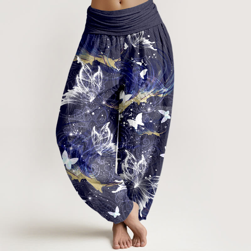 Buddha Stones Haremshose aus reiner Baumwolle mit traumhaftem Schmetterlingsmuster und elastischem Bund für Damen - Indigo - US16, UK/AU20, EU48 (3XL) - image 8