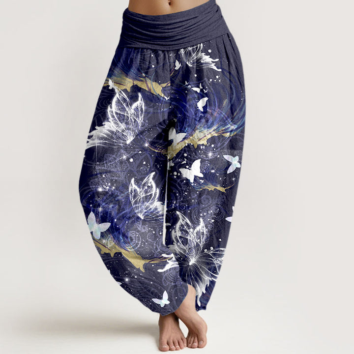 Buddha Stones Haremshose aus reiner Baumwolle mit traumhaftem Schmetterlingsmuster und elastischem Bund für Damen - Indigo - US16, UK/AU20, EU48 (3XL) - image 8
