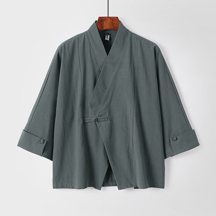 Buddha Stones Plain One Chinese Frog-Button Jacket Cotton Linen Herren-Kimono mit halben Ärmeln - Kadettenblau - US/ UK/AU54, EU64 (9XL) - image 1