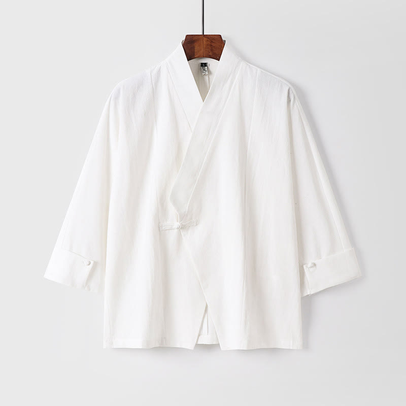 Buddha Stones Plain One Chinese Frog-Button Jacket Cotton Linen Herren-Kimono mit halben Ärmeln - Weiß - US/UK/AU54, EU64 (9XL) - image 12