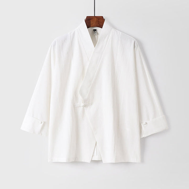 Buddha Stones Plain One Chinese Frog-Button Jacket Cotton Linen Herren-Kimono mit halben Ärmeln - Weiß - US/UK/AU54, EU64 (9XL) - image 12