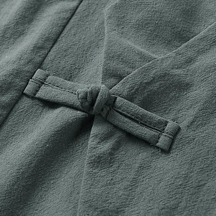 Buddha Stones Plain One Chinese Frog-Button Jacket Cotton Linen Herren-Kimono mit halben Ärmeln - image 4