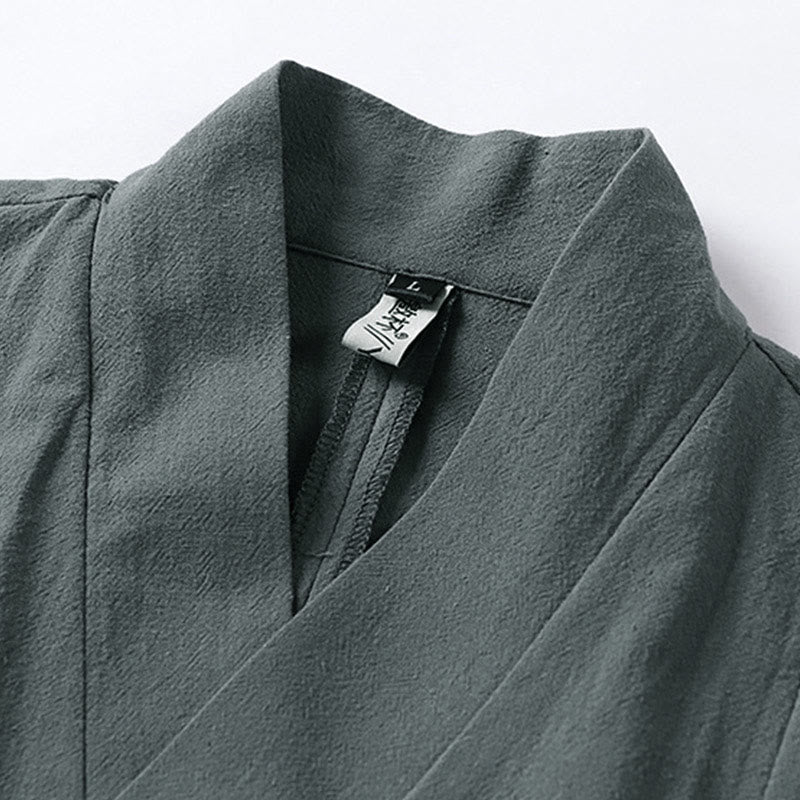 Buddha Stones Plain One Chinese Frog-Button Jacket Cotton Linen Herren-Kimono mit halben Ärmeln - image 3