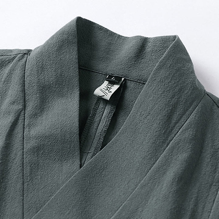 Buddha Stones Plain One Chinese Frog-Button Jacket Cotton Linen Herren-Kimono mit halben Ärmeln - image 3