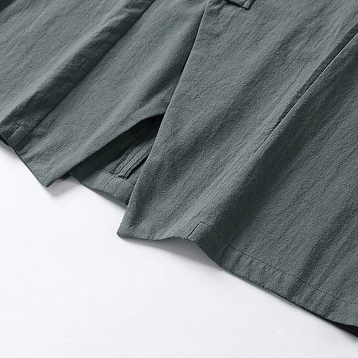 Buddha Stones Plain One Chinese Frog-Button Jacket Cotton Linen Herren-Kimono mit halben Ärmeln - image 6