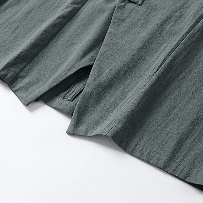 Buddha Stones Plain One Chinese Frog-Button Jacket Cotton Linen Herren-Kimono mit halben Ärmeln - image 6