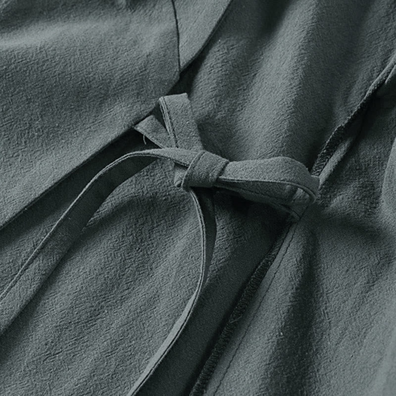 Buddha Stones Plain One Chinese Frog-Button Jacket Cotton Linen Herren-Kimono mit halben Ärmeln - image 5