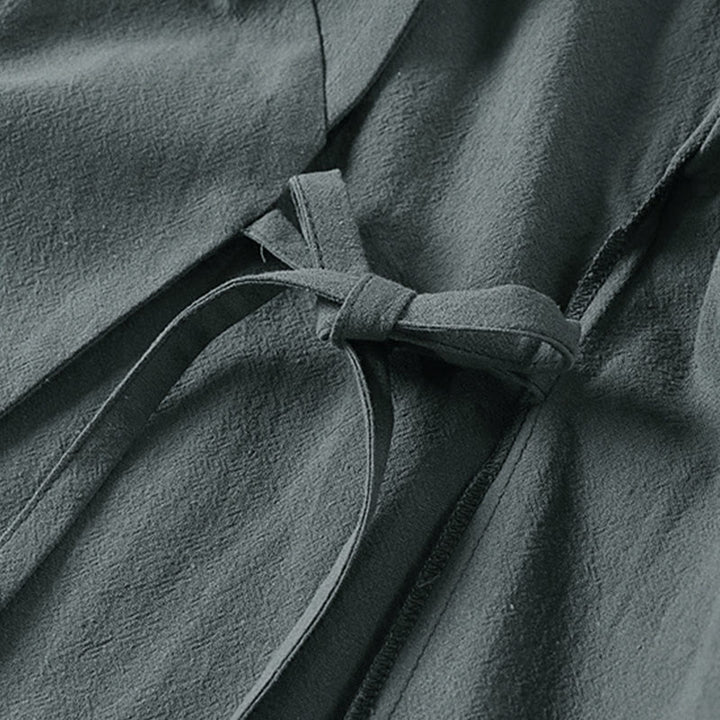 Buddha Stones Plain One Chinese Frog-Button Jacket Cotton Linen Herren-Kimono mit halben Ärmeln - image 5