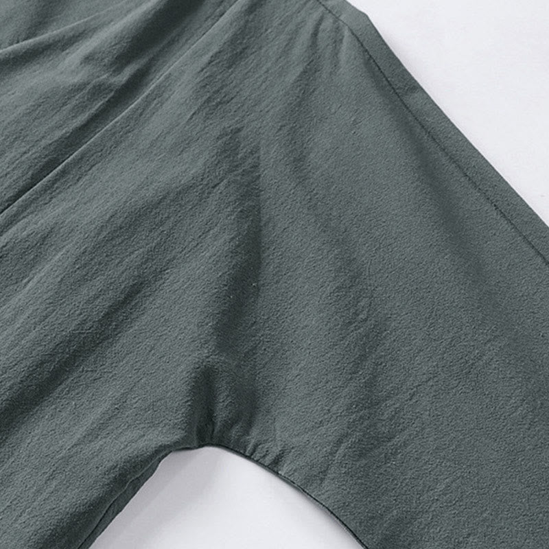 Buddha Stones Plain One Chinese Frog-Button Jacket Cotton Linen Herren-Kimono mit halben Ärmeln - image 8