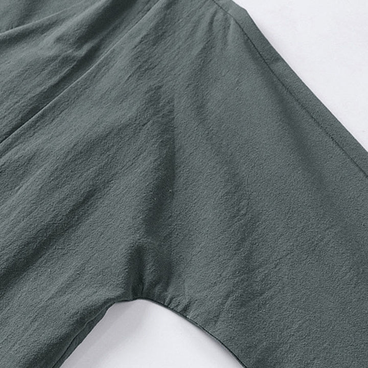 Buddha Stones Plain One Chinese Frog-Button Jacket Cotton Linen Herren-Kimono mit halben Ärmeln - image 8