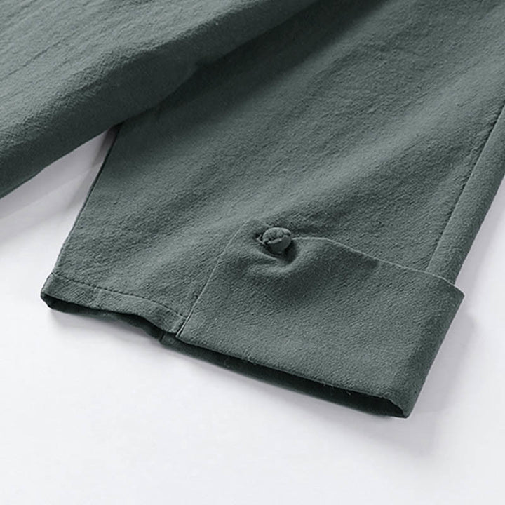 Buddha Stones Plain One Chinese Frog-Button Jacket Cotton Linen Herren-Kimono mit halben Ärmeln - image 7