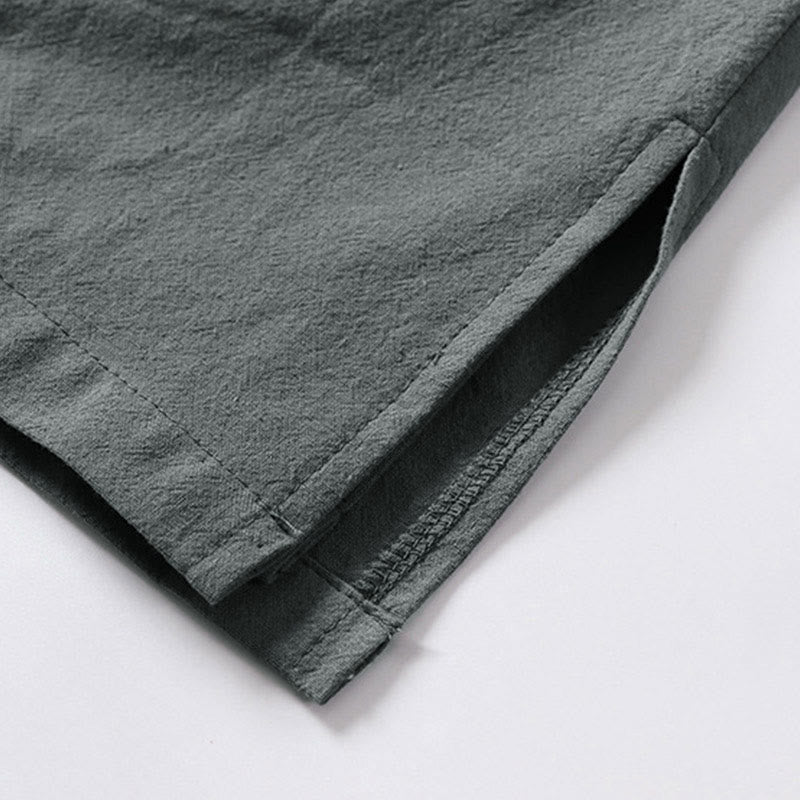 Buddha Stones Schlichter Kimono aus Baumwoll-Leinen-Mischgewebe mit Schnürung und Dreiviertelärmeln für Herren - image 5