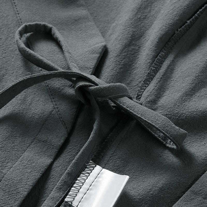 Buddha Stones Schlichter Kimono aus Baumwoll-Leinen-Mischgewebe mit Schnürung und Dreiviertelärmeln für Herren - image 3