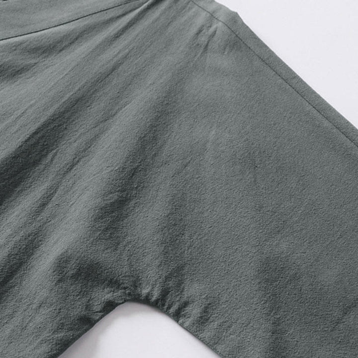 Buddha Stones Schlichter Kimono aus Baumwoll-Leinen-Mischgewebe mit Schnürung und Dreiviertelärmeln für Herren - image 6