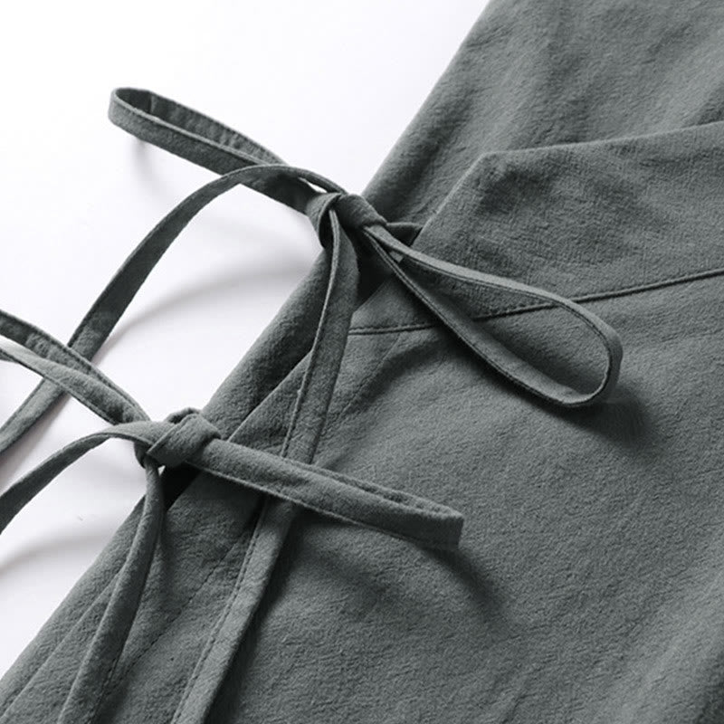 Buddha Stones Schlichter Kimono aus Baumwoll-Leinen-Mischgewebe mit Schnürung und Dreiviertelärmeln für Herren - image 4