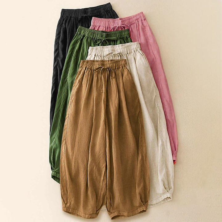 Buddha Stones Sommer-Caprihose aus Baumwolle mit elastischem Bund und Taschen - image 32