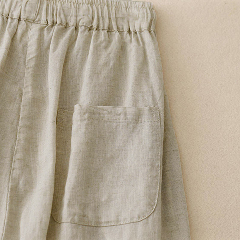 Buddha Stones Sommer-Caprihose aus Baumwolle mit elastischem Bund und Taschen - image 5