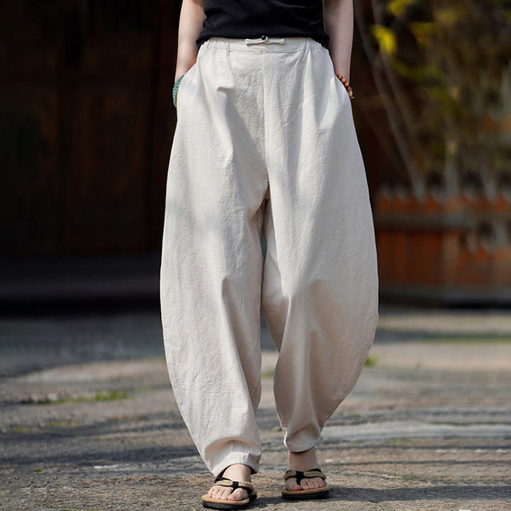 Buddha Stones Sommer Einfarbige Herrenhose aus Baumwoll-Leinen-Mischgewebe mit geradem Bein und Taschen, chinesischem Froschknopf-Design - image 10