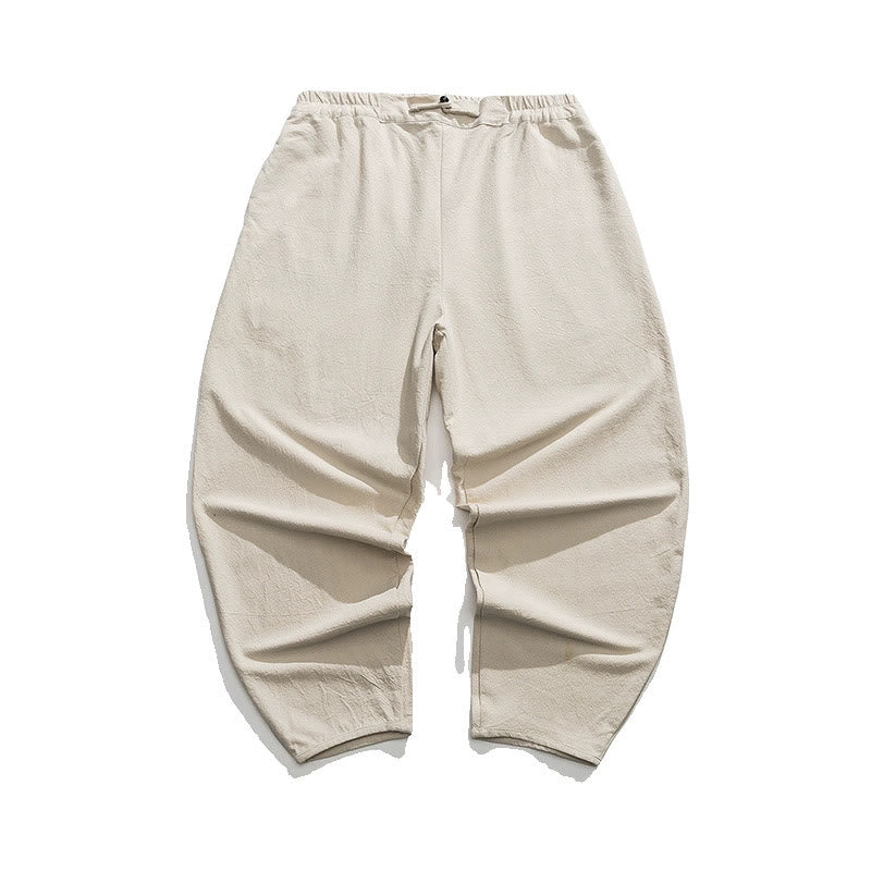 Buddha Stones Sommer Einfarbige Herrenhose aus Baumwoll-Leinen-Mischgewebe mit geradem Bein und Taschen, chinesischem Froschknopf-Design - image 16