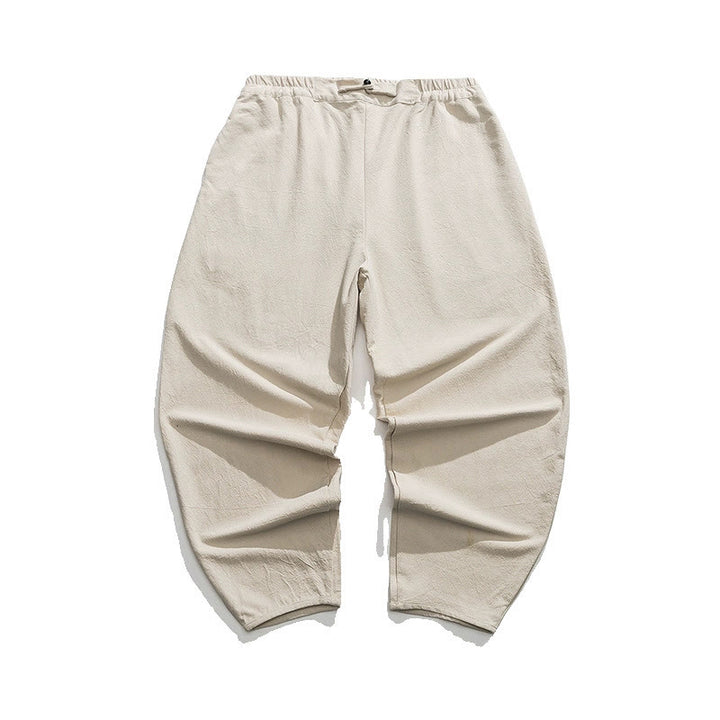 Buddha Stones Sommer Einfarbige Herrenhose aus Baumwoll-Leinen-Mischgewebe mit geradem Bein und Taschen, chinesischem Froschknopf-Design - image 16
