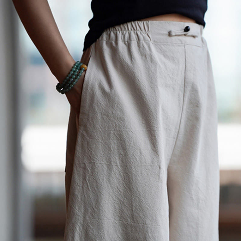 Buddha Stones Sommer Einfarbige Herrenhose aus Baumwoll-Leinen-Mischgewebe mit geradem Bein und Taschen, chinesischem Froschknopf-Design - image 14