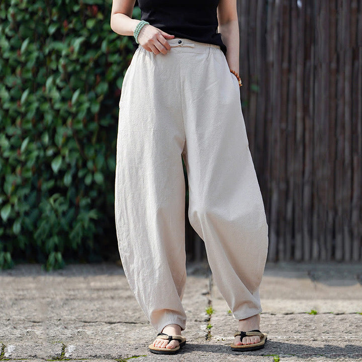 Buddha Stones Sommer Einfarbige Herrenhose aus Baumwoll-Leinen-Mischgewebe mit geradem Bein und Taschen, chinesischem Froschknopf-Design - image 9